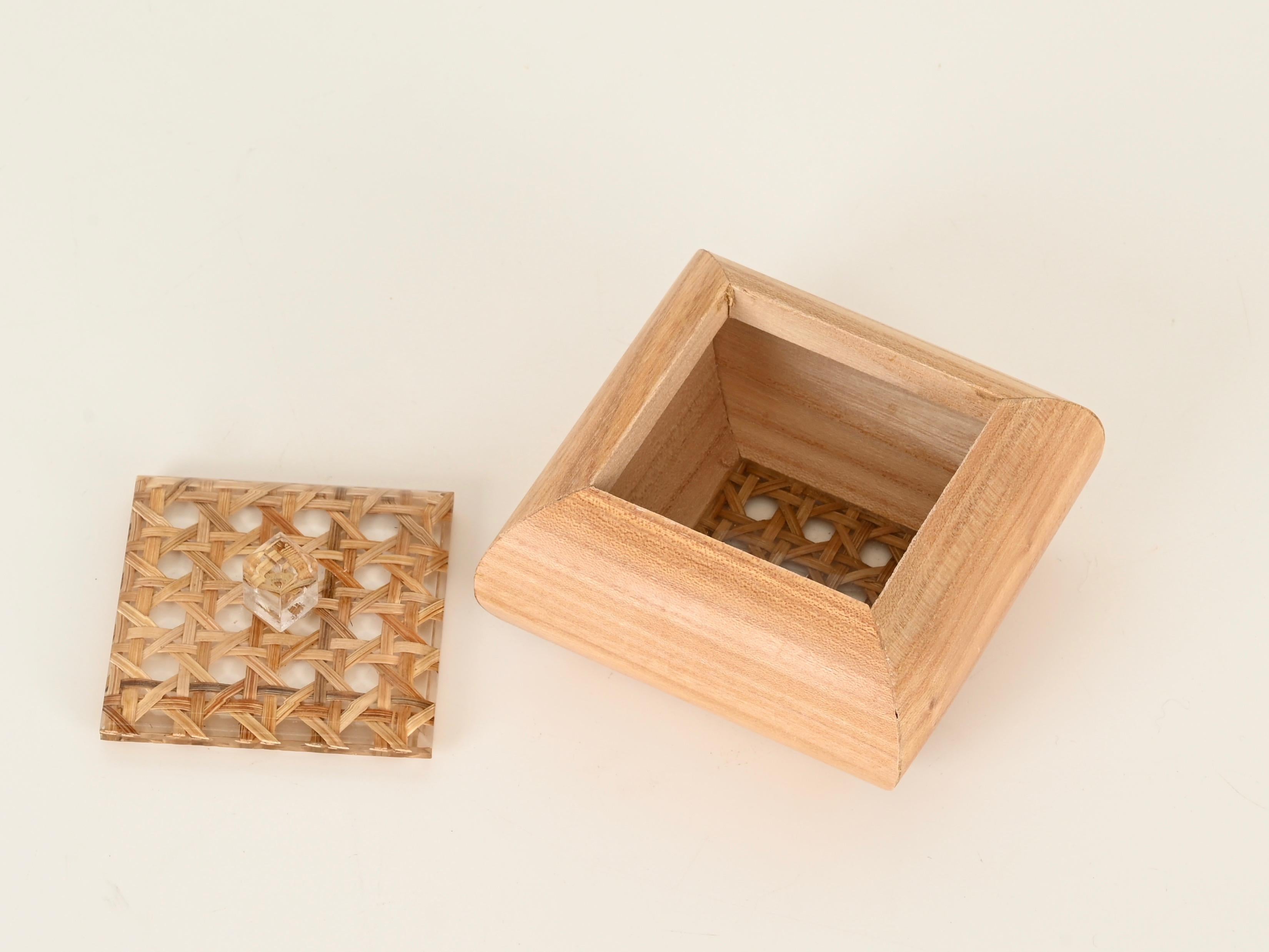 Dior Set of 3 Decorative Boxes in Brass, Lucite and Vienna Straw, Italy, 1970s For Sale 7