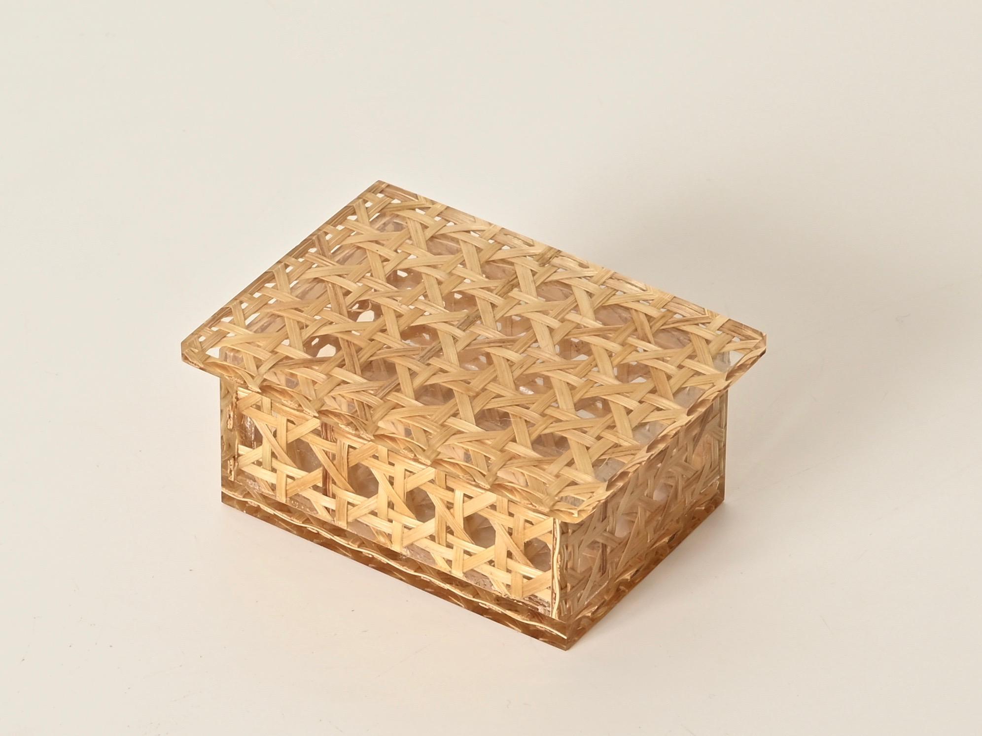 Dior Set of 3 Decorative Boxes in Brass, Lucite and Vienna Straw, Italy, 1970s For Sale 10
