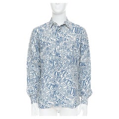 DIOR Shawn Stussy blue graffiti swirl logo print button down shirt EU38 S