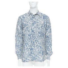 DIOR Shawn Stussy blue graffiti swirl logo print button down shirt EU38 S
