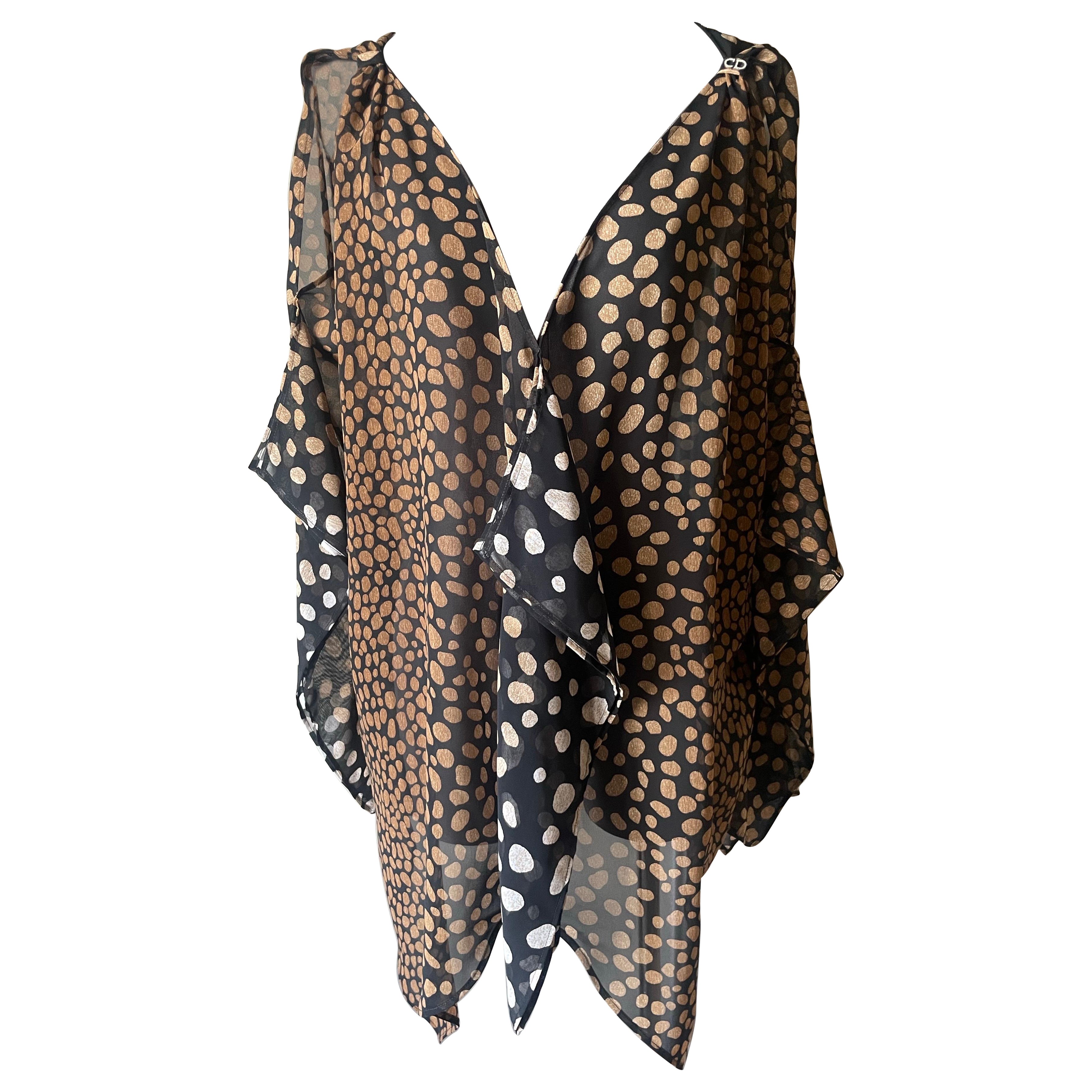 Dior Sheer Black and Bronze Polka Dot Chiffon Dress Tunic with CD Hardware