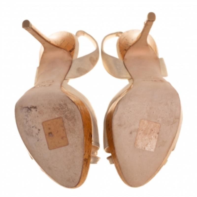Beige Dior Shimmery Leather Bow Detail Platform Sandals Size 38.5 For Sale