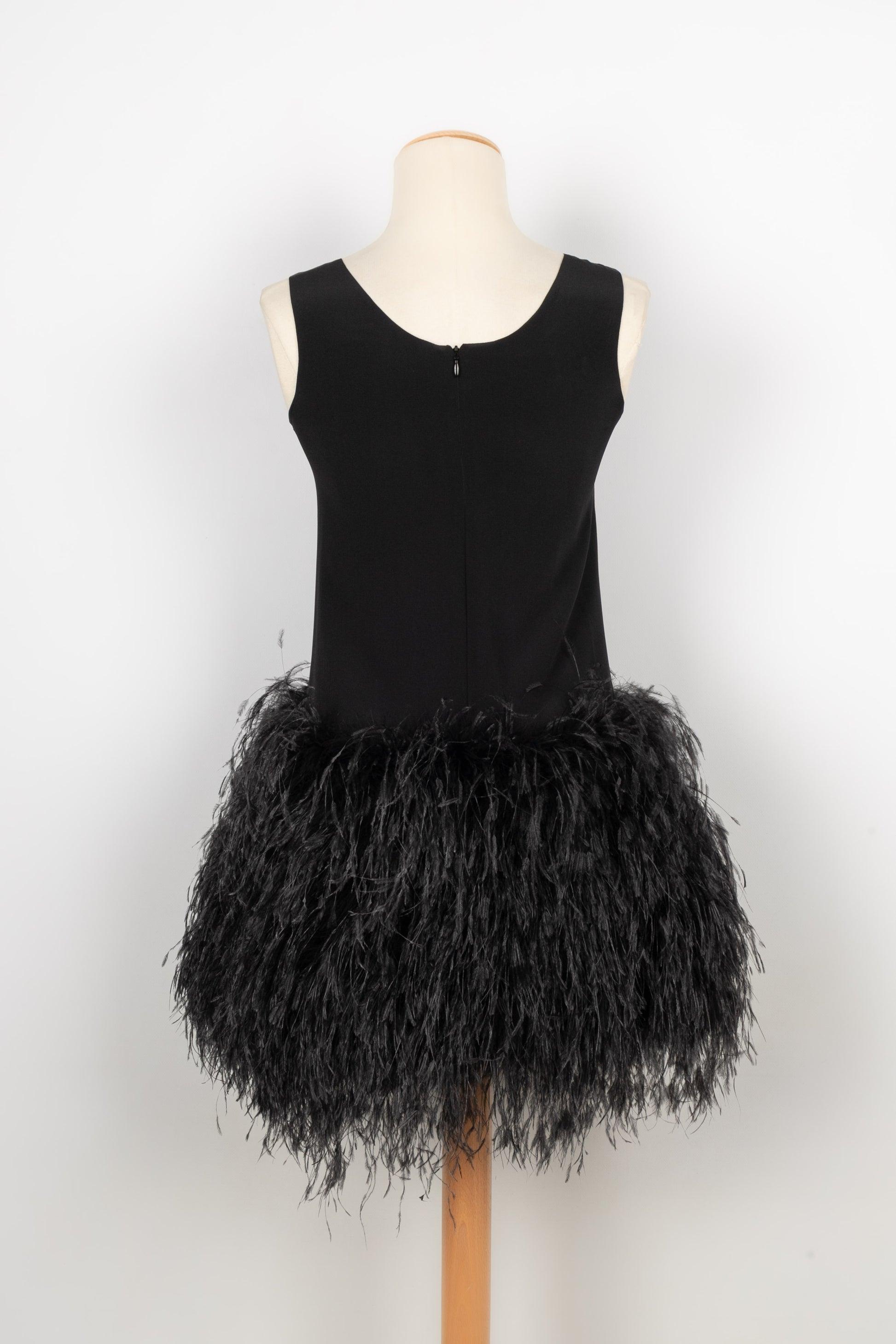 Dior Short Black Silk Dress with Ostrich Feathers, 2003 In Excellent Condition For Sale In SAINT-OUEN-SUR-SEINE, FR