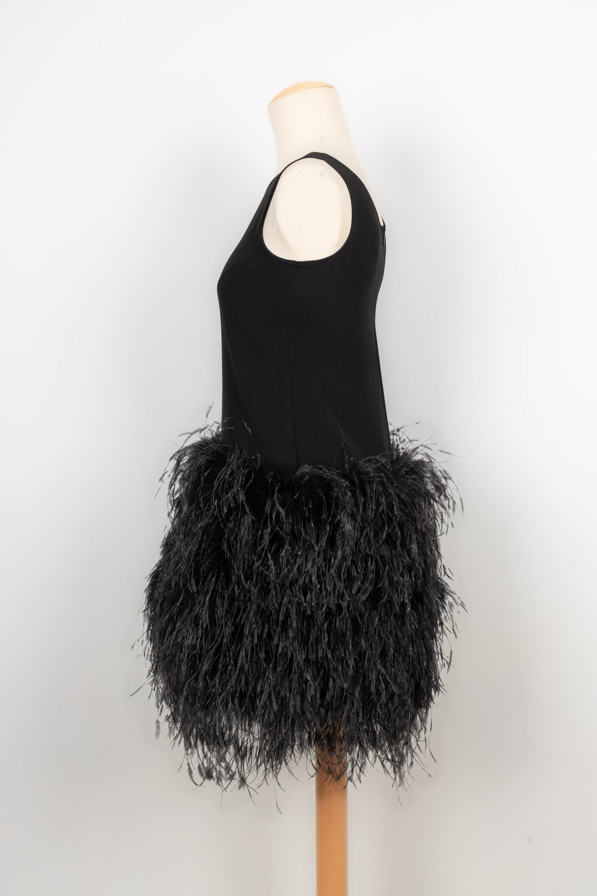 Women's Dior Short Black Silk Dress with Ostrich Feathers, 2003 For Sale