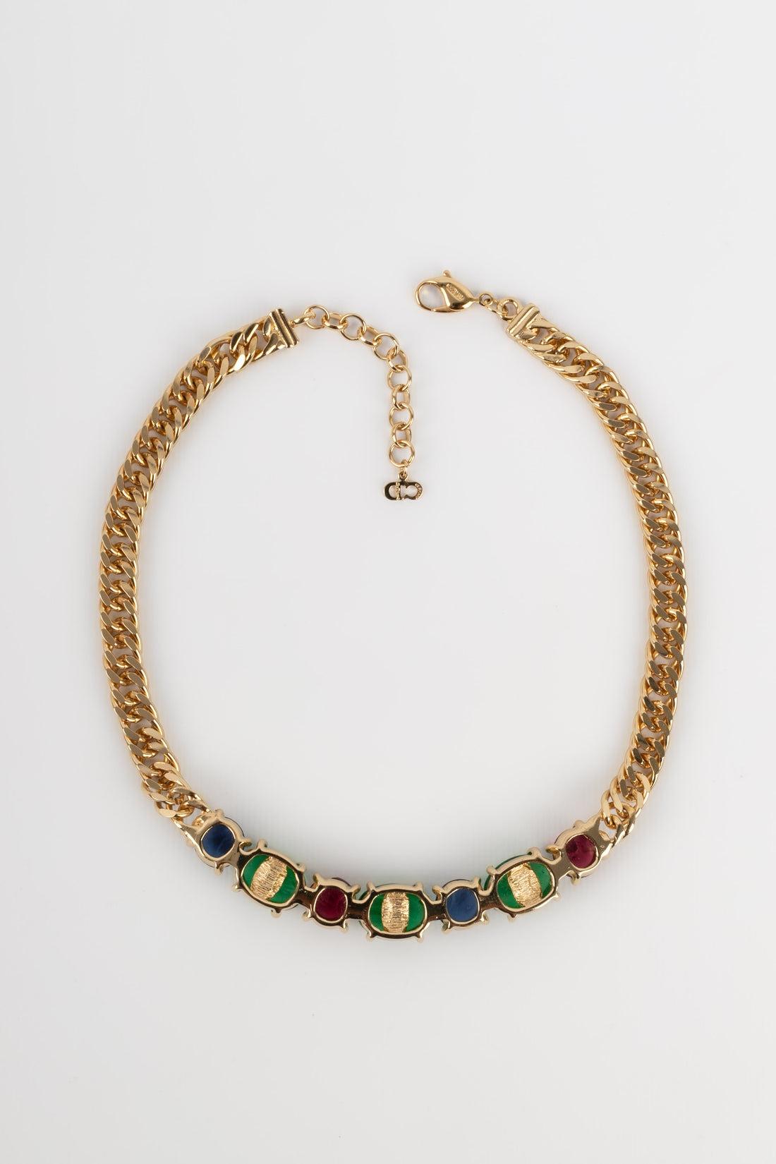 Dior Short Necklace in Gold-Plated Metal with Colored Resin In Excellent Condition For Sale In SAINT-OUEN-SUR-SEINE, FR