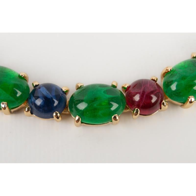 Kurze Dior-Halskette aus vergoldetem Metall mit farbigem Harz Damen im Angebot