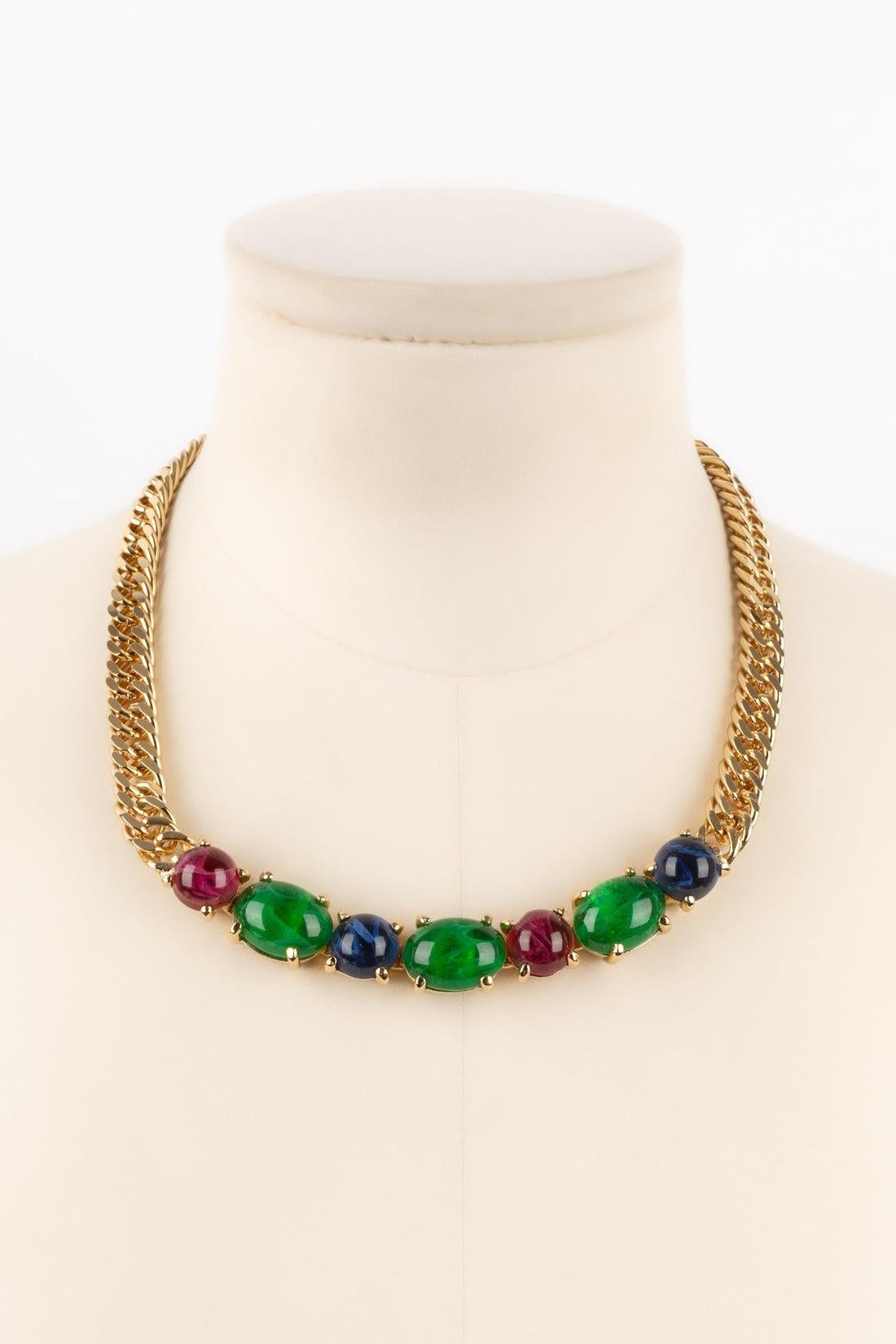 Kurze Dior-Halskette aus vergoldetem Metall mit farbigem Harz im Angebot 5