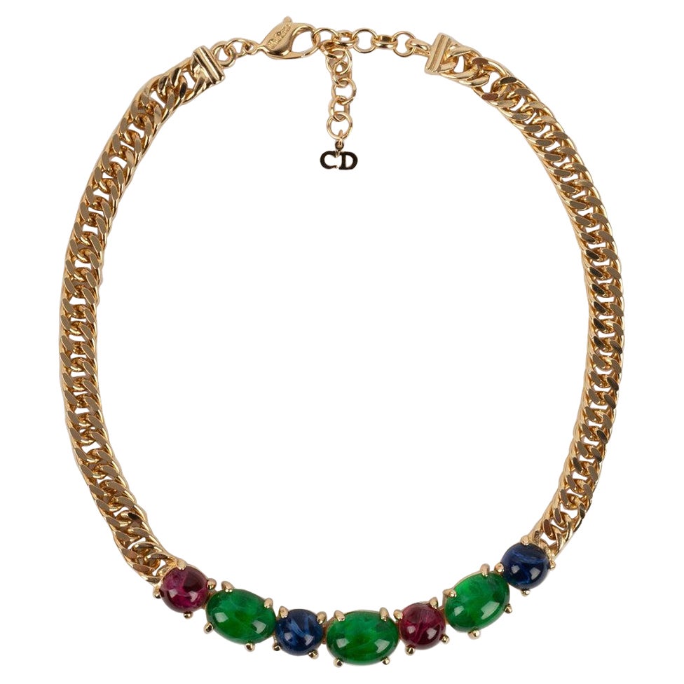 Dior Short Necklace in Gold-Plated Metal with Colored Resin