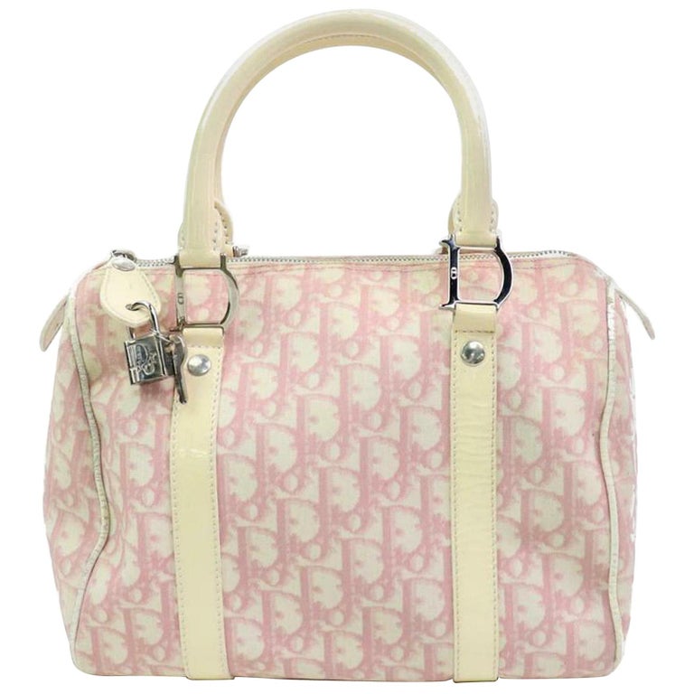 Christian Dior Trotter Canvas Boston Bag PVC Leather Pink Auth