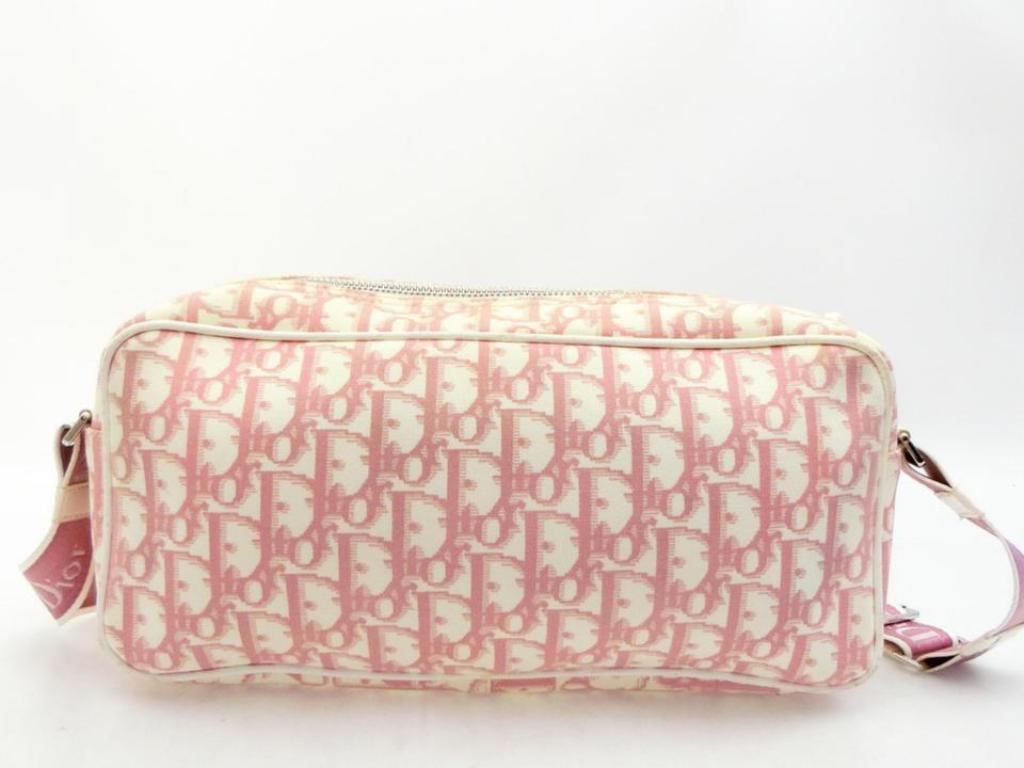 Beige Dior Signature Oblique Monogram Trotter No. 1 Camera 232441 Pink Coated Canvas S For Sale