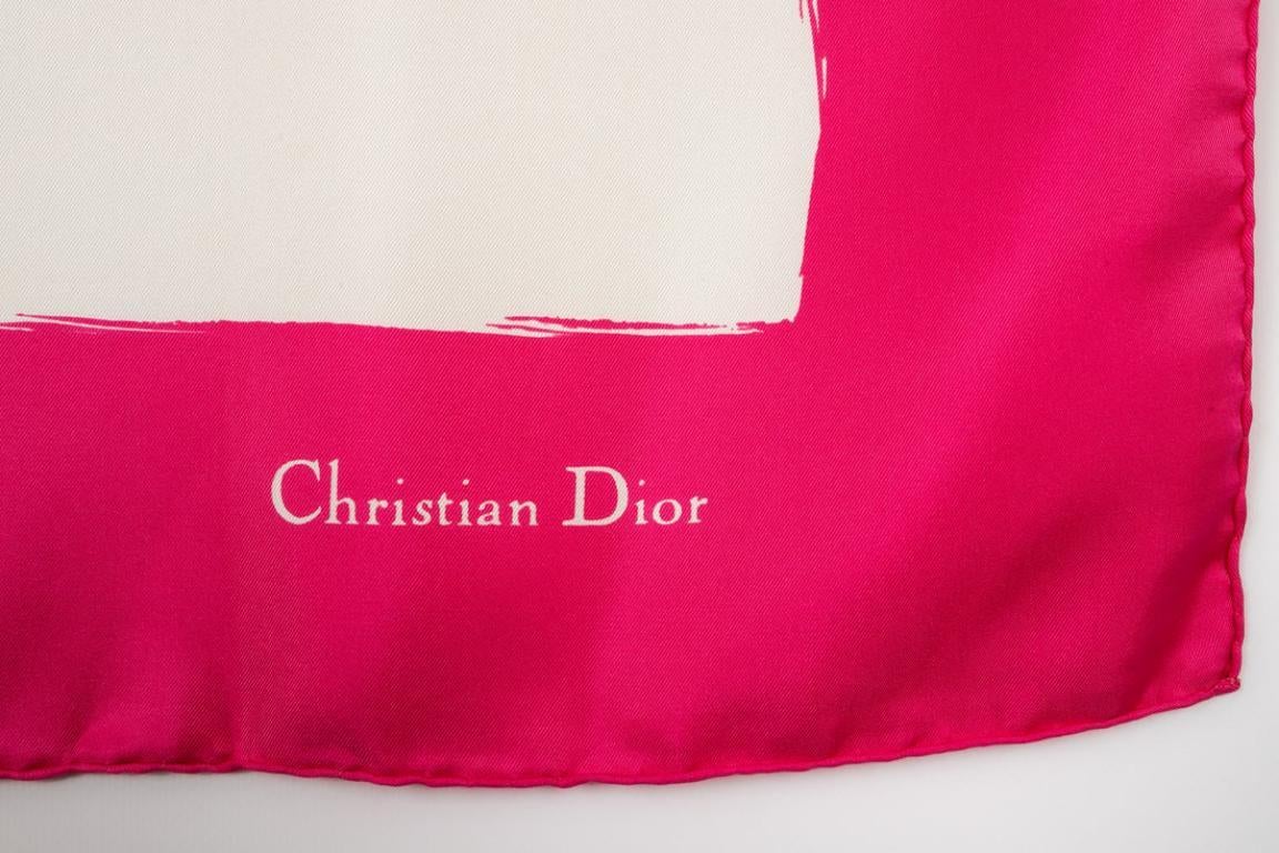 Dior Silk Foulard in Beige and Pink For Sale 1