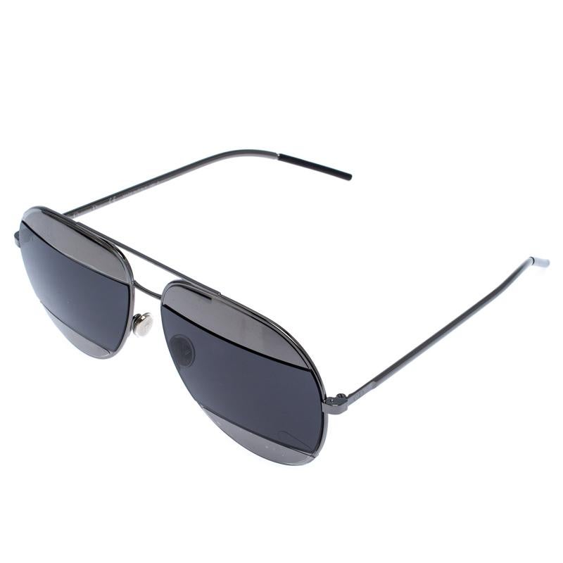 Gray Dior Silver/Black Diorsplit1 Aviator Sunglasses