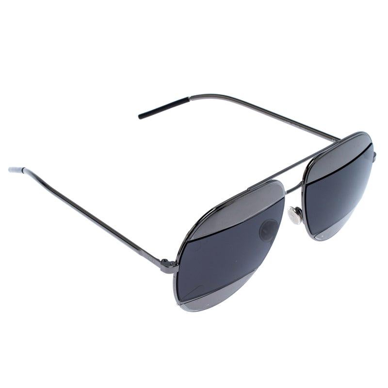 Dior Silver/Black Diorsplit1 Aviator Sunglasses