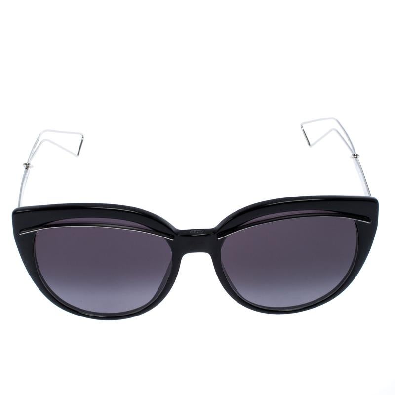 The stylish frame sculpted using acetate and silver-tone metal into a cat-eye shape makes these sunglasses a high-fashion accessory that you must own. From the house of Dior, they will look best with your daytime statement outfits.

Includes: The