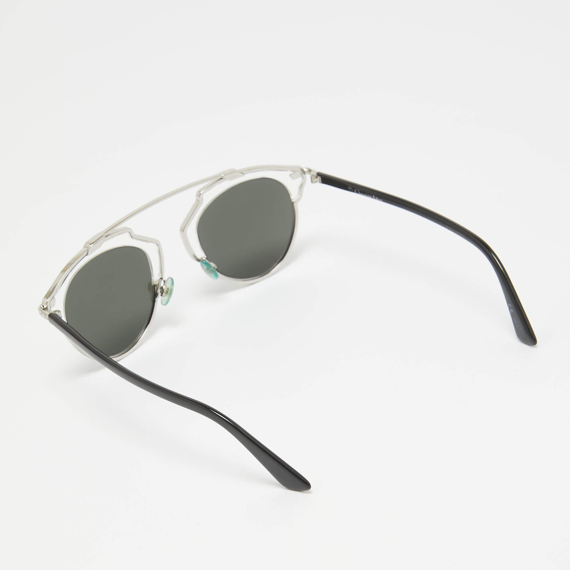 Dior Silver/Black Mirrored SoReal Aviator Sunglasses In Good Condition For Sale In Dubai, Al Qouz 2