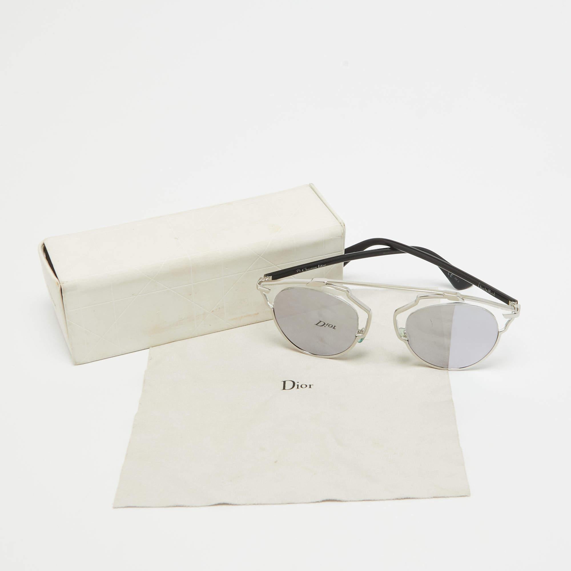 Women's Dior Silver/Black Mirrored SoReal Aviator Sunglasses For Sale