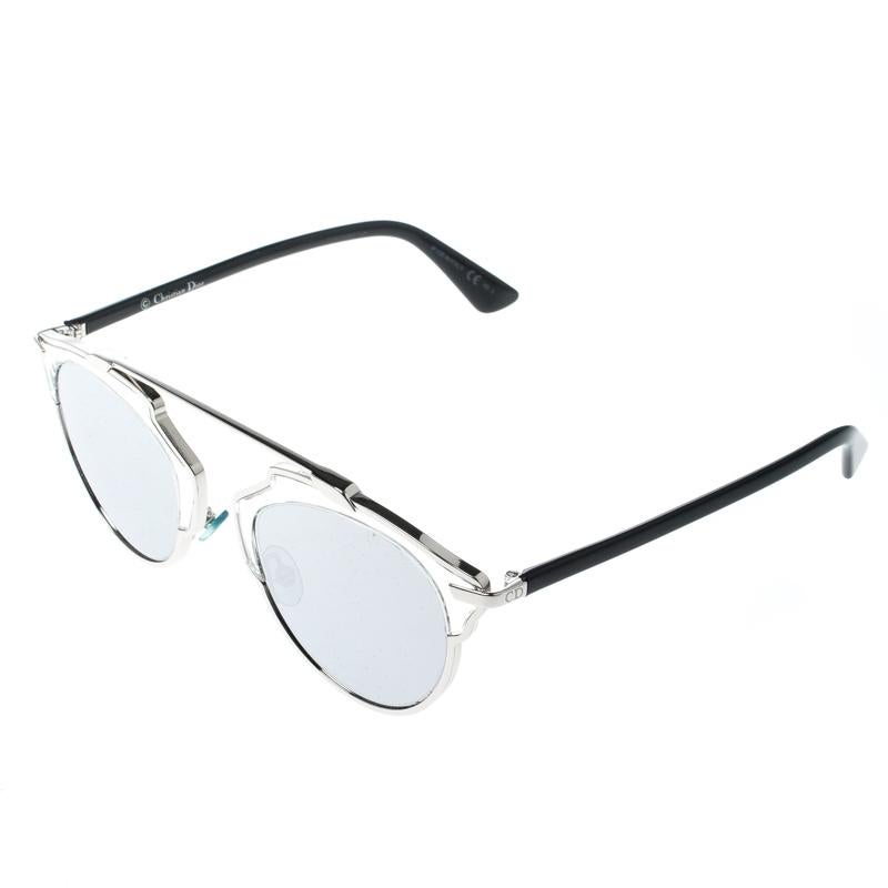 Dior Silver/Black Silver Mirrored APPDC So Real Round Sunglasses In Good Condition In Dubai, Al Qouz 2
