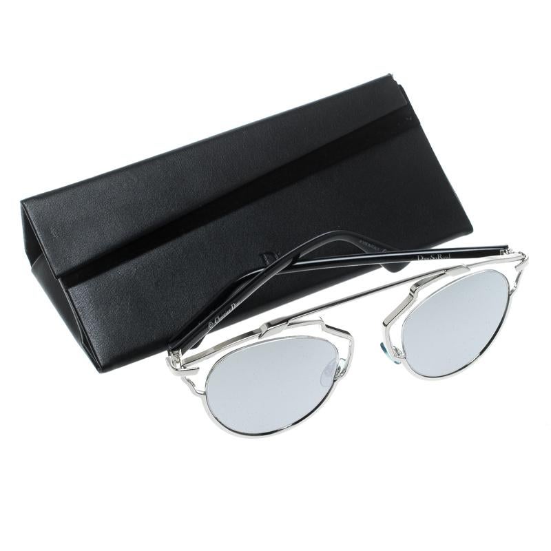 Women's Dior Silver/Black Silver Mirrored APPDC So Real Round Sunglasses