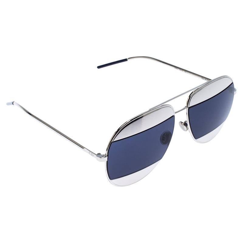 Dior Silver/Blue Diorsplit1 Aviator Sunglasses