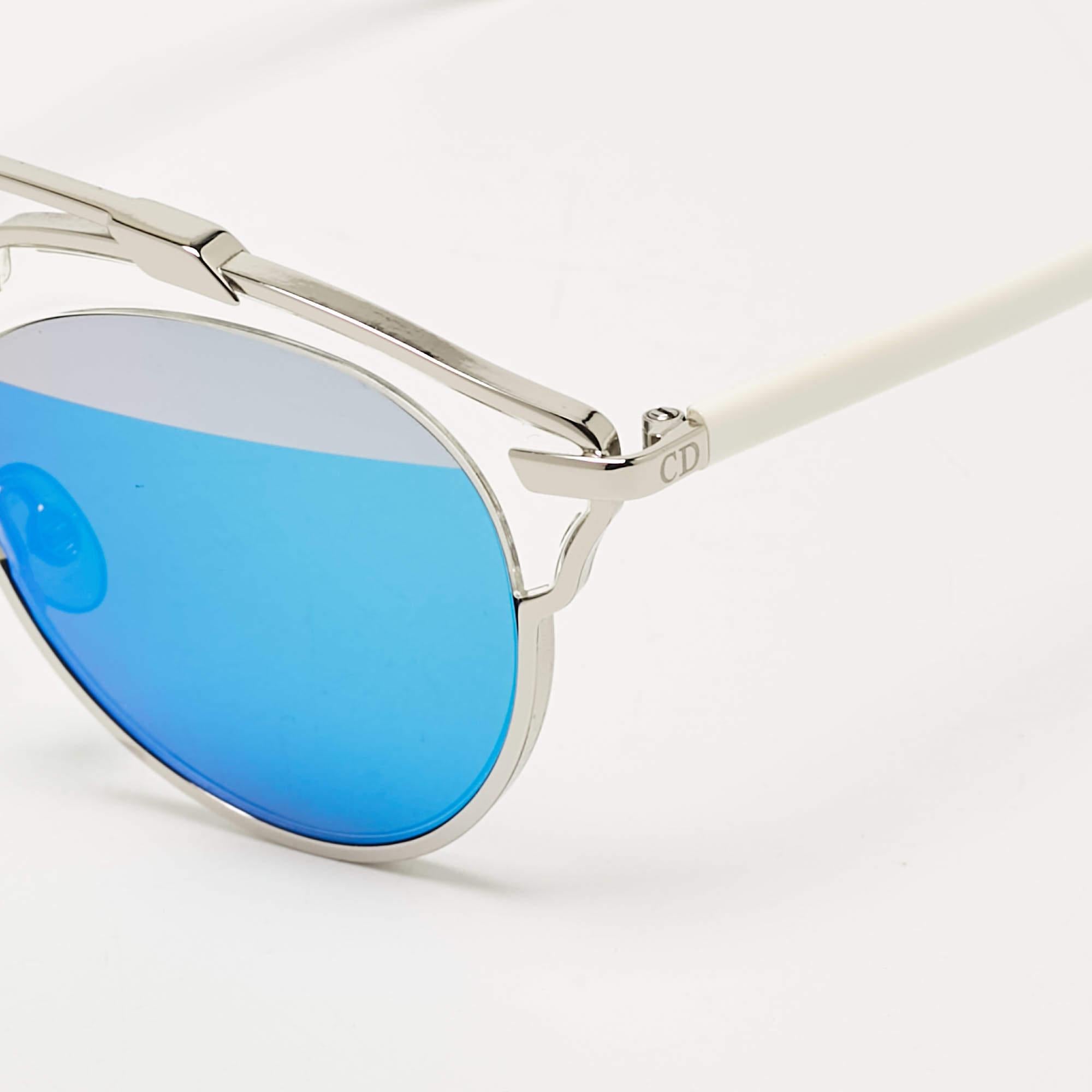 Dior Silver/Blue Mirrored DiorSoReal Aviator Sunglasses In Fair Condition In Dubai, Al Qouz 2