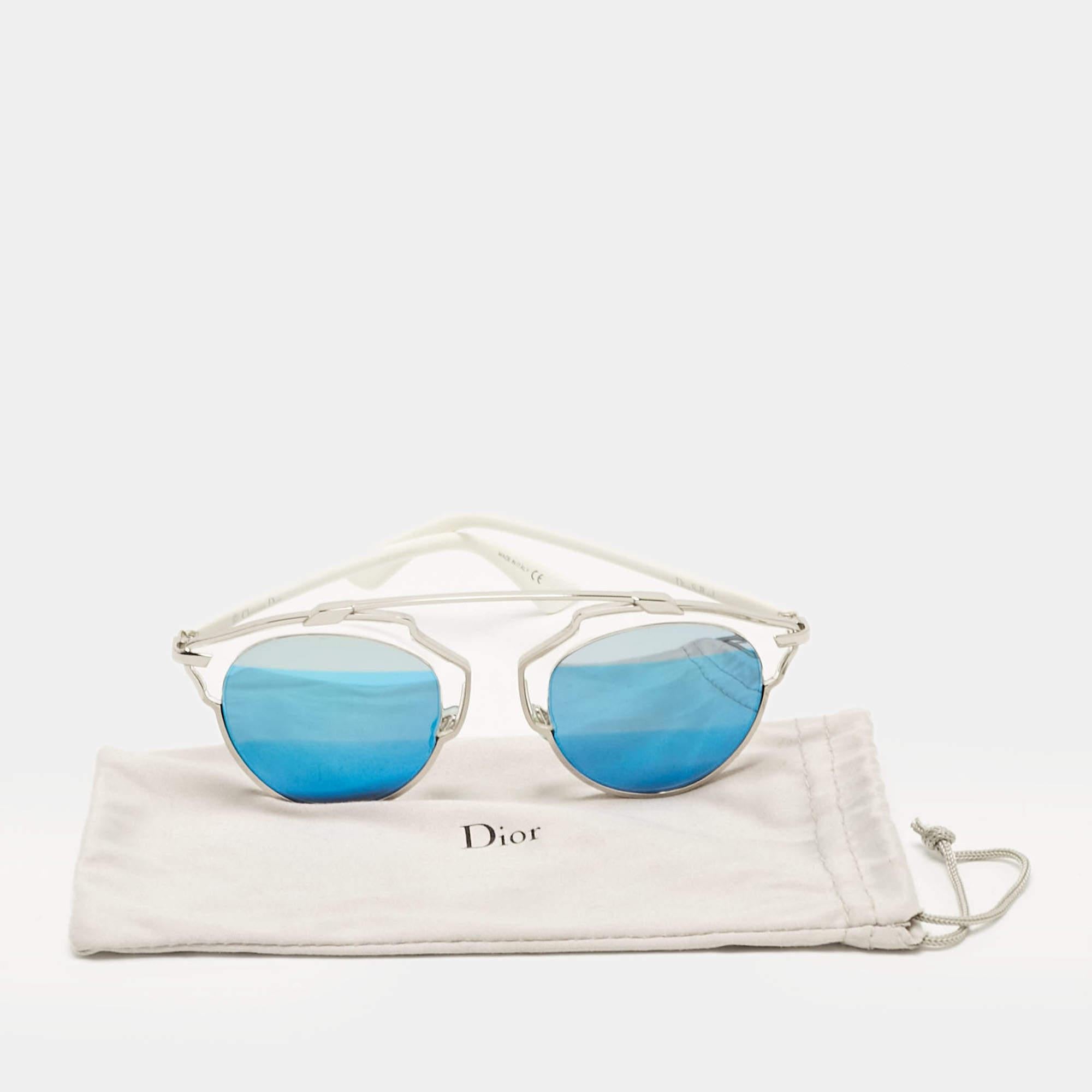Women's Dior Silver/Blue Mirrored DiorSoReal Aviator Sunglasses