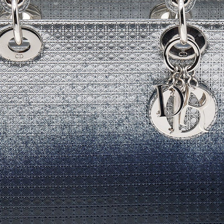 Dior Silver/Blue Ombre Micro Cannage Leather Medium Lady Dior Tote 6