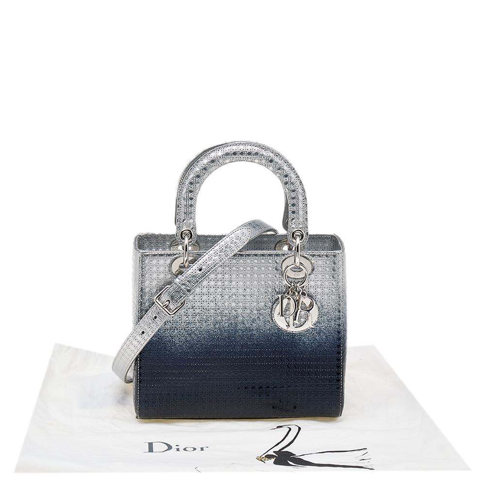 Dior Silver/Blue Ombre Micro Cannage Leather Medium Lady Dior Tote 4