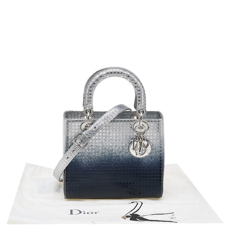 Dior Silver/Blue Ombre Micro Cannage Leather Medium Lady Dior Tote 7