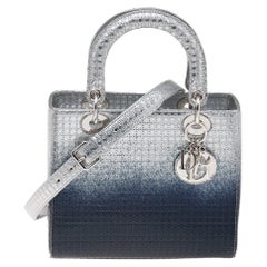 Dior Silver/Blue Ombre Micro Cannage Leather Medium Lady Dior Tote