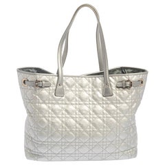 Dior Silver Cannage Coated Canvas and Leather Medium Panarea Tote
