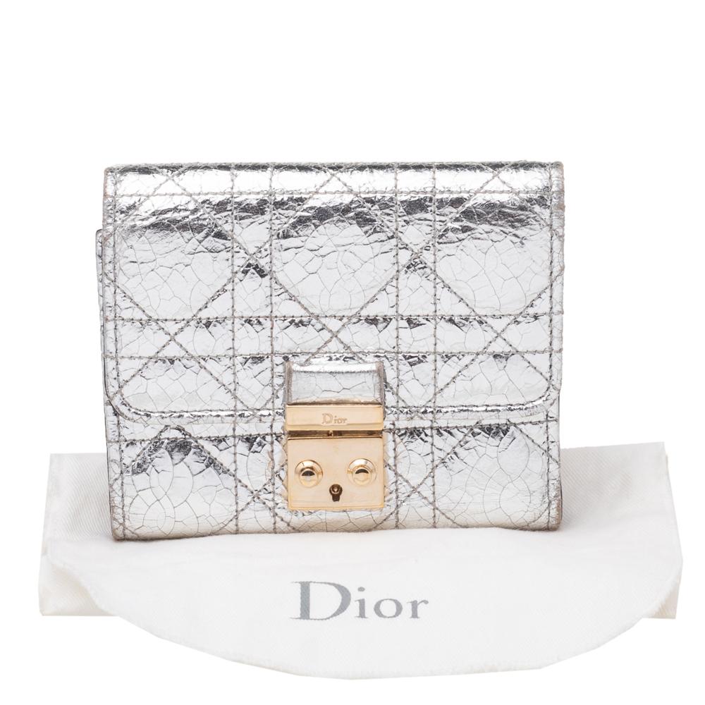 Dior Silver Cannage Foil Leather Compact Wallet 6
