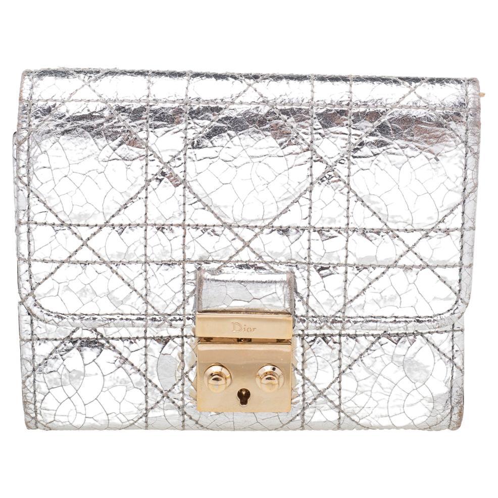 Dior Silver Cannage Foil Leather Compact Wallet