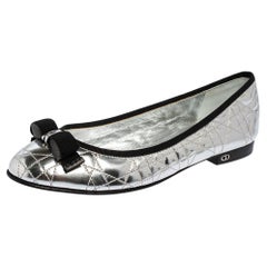 Dior Silver Cannage Leather Bow Ballet Flats Size 38