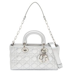 Dior Silber Cannage Leder Medium Lady D-Joy Tote aus Leder