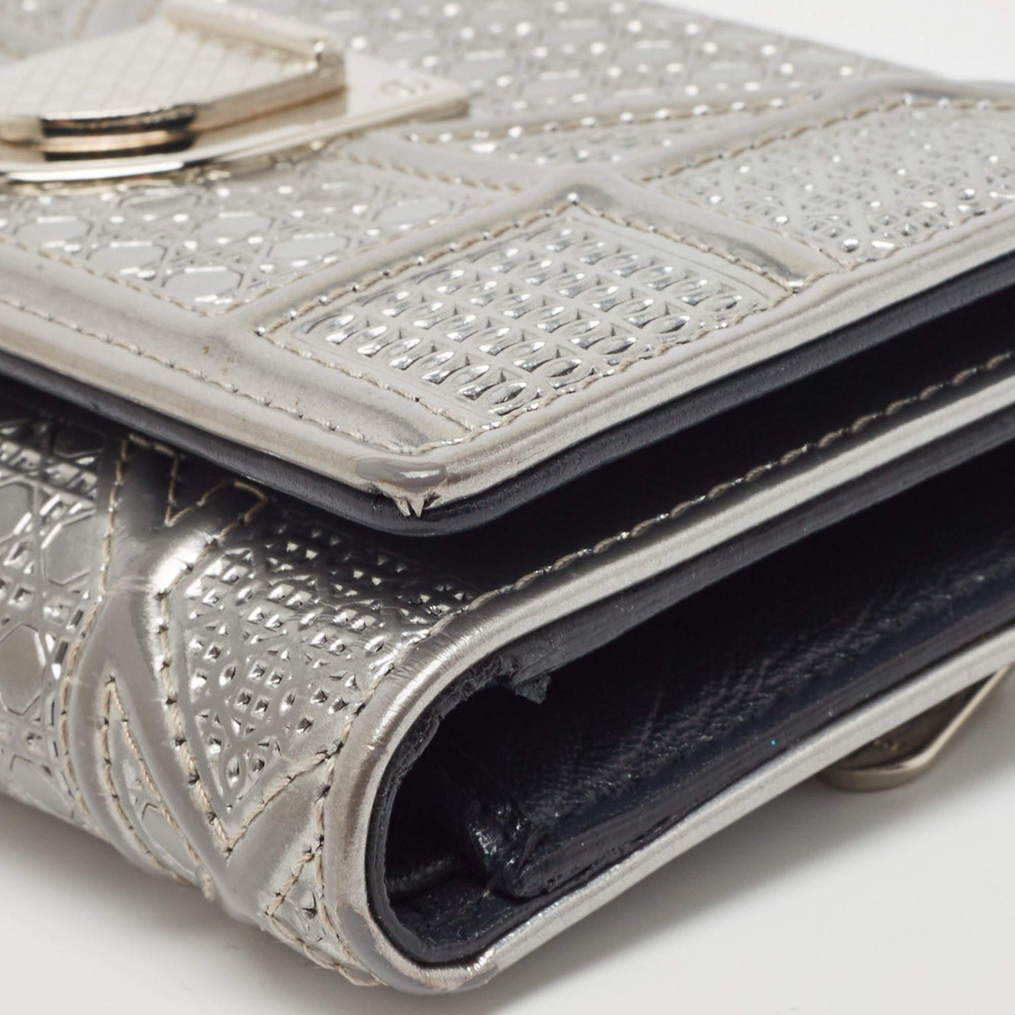 Dior Silver Cannage Patent Leather Diorama Trifold Wallet 3