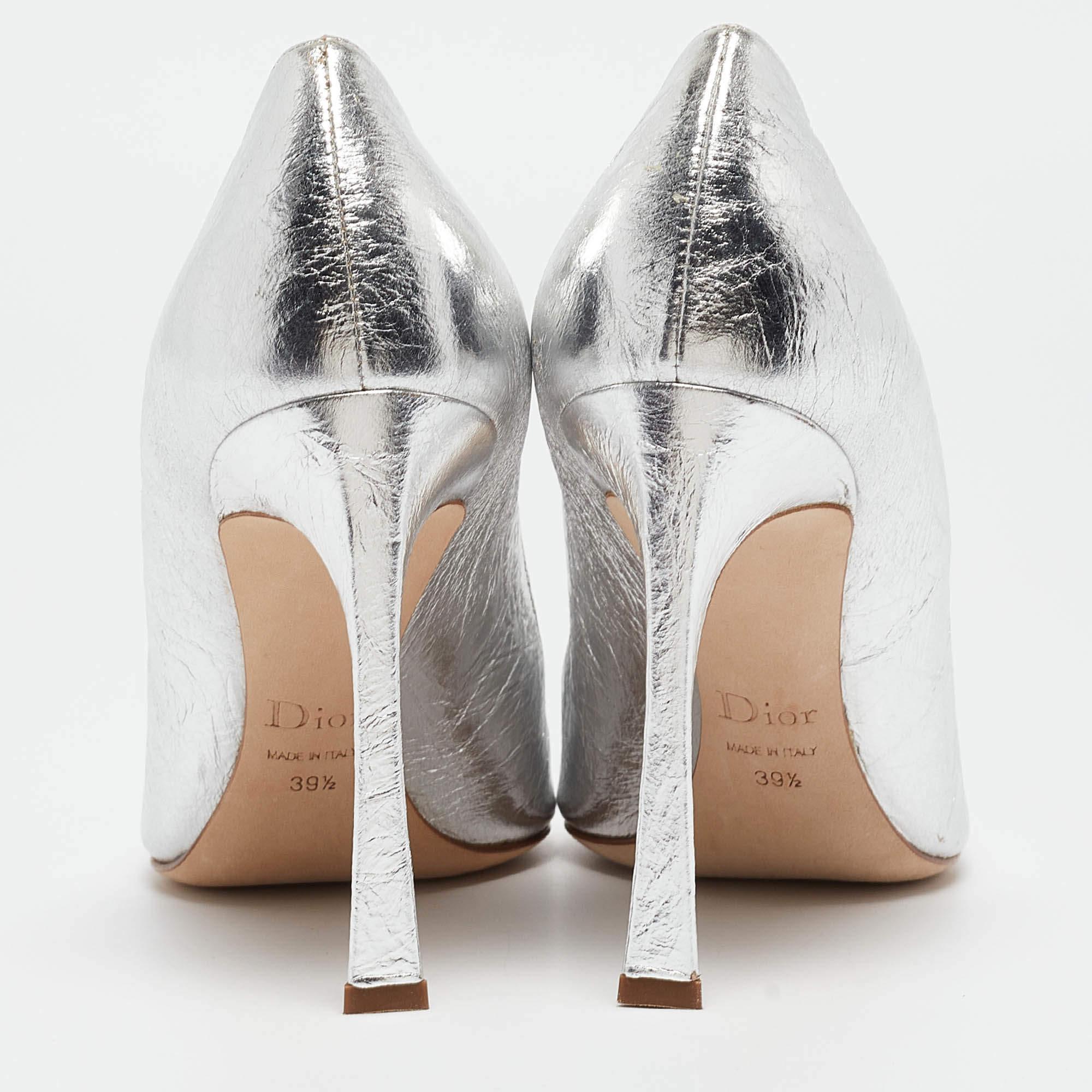 Dior Silver Crackled Leather Pointed Toe Pumps Size 39.5 1