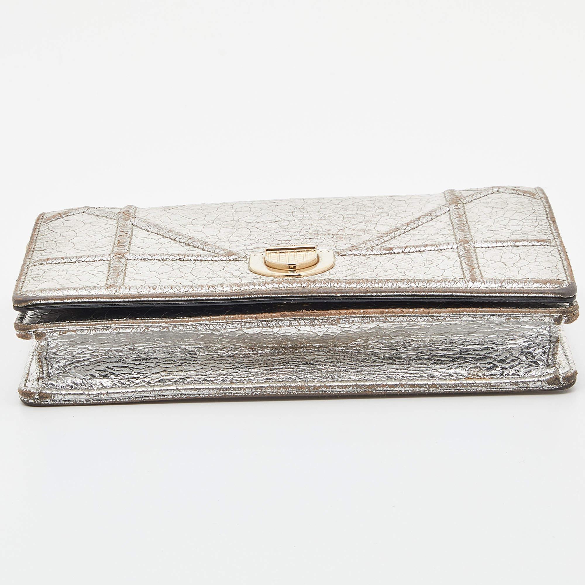 Dior Silver Crinkled Leather Diorama Wallet on Chain 1