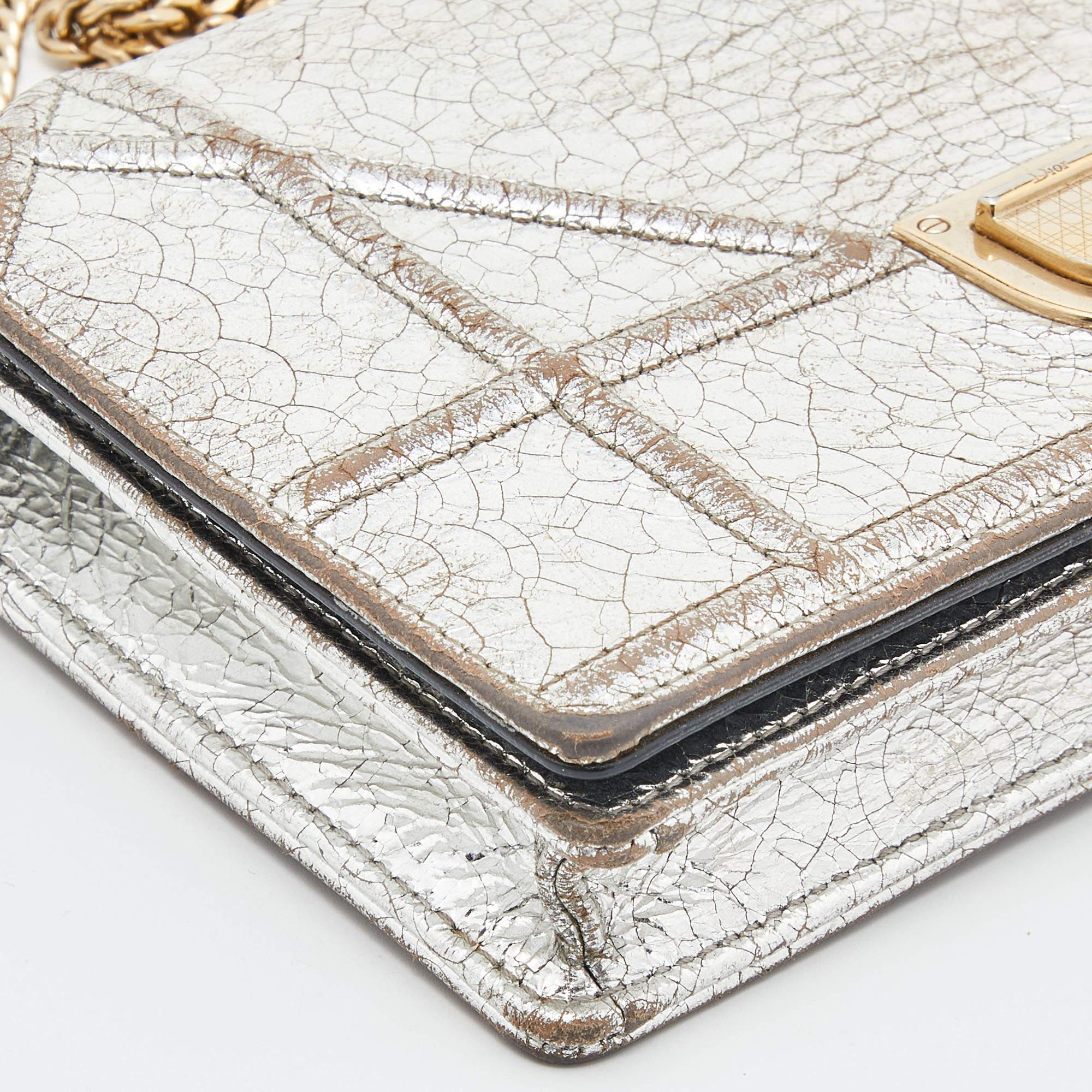 Dior Silver Crinkled Leather Diorama Wallet on Chain 5