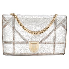 Dior Silver Crinkled Leather Diorama Wallet on Chain