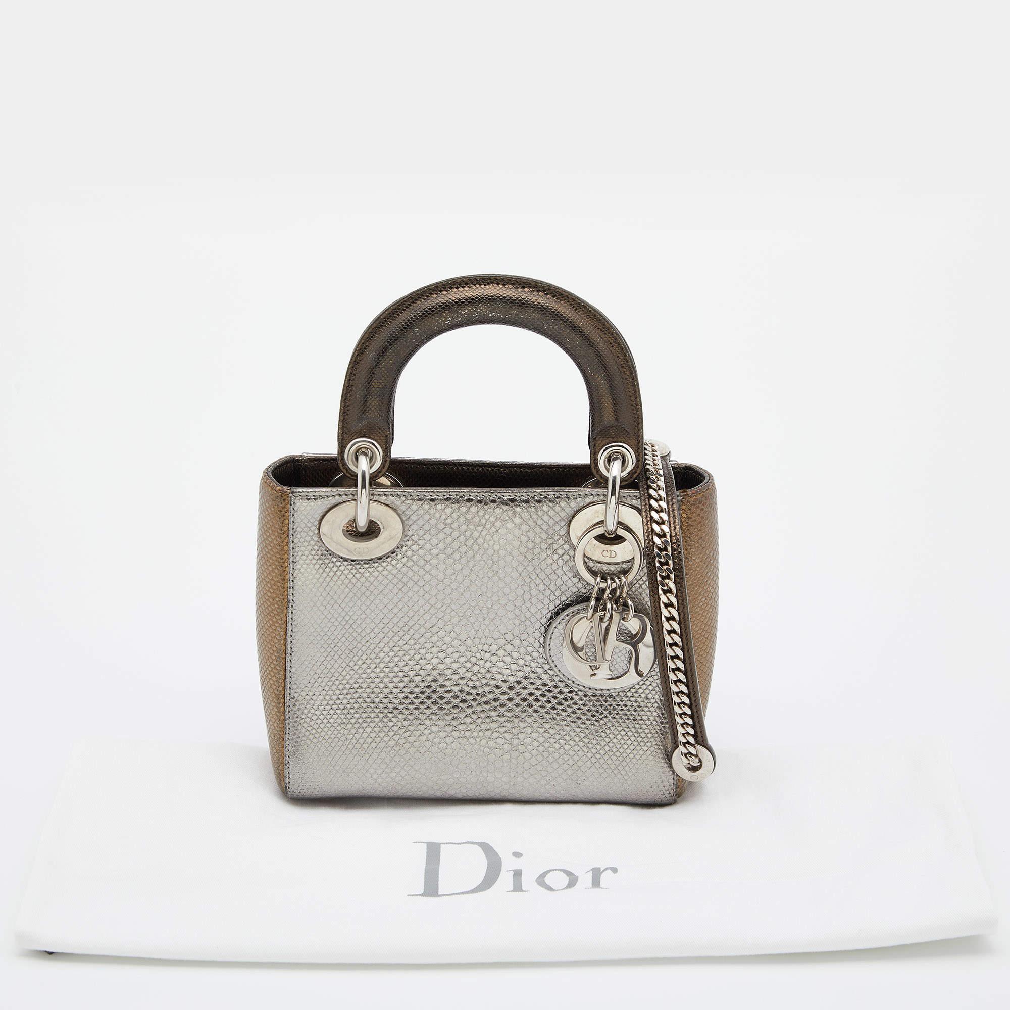 Dior Silver/Gold Karung Mini Lady Dior Tote 5