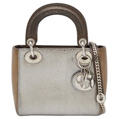 Dior Silver/Gold Karung Mini Lady Dior Tote