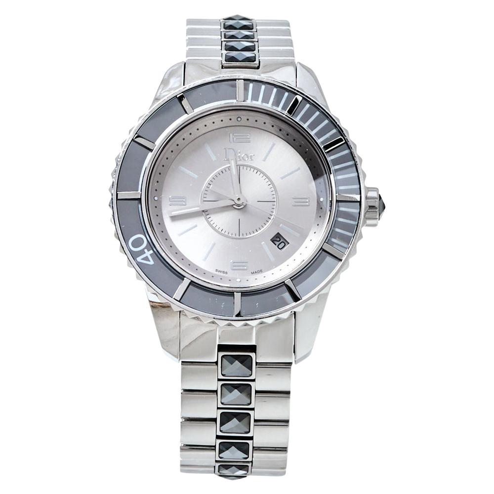 Dior Silver Grey Crystal Stainless Steel CD113116 Women's Wristwatch 33MM