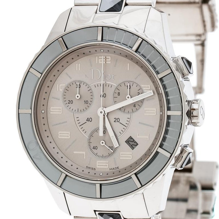 Dior Silver Grey Stainless Steel Christal CD114312 Men's Wristwatch 38 ...