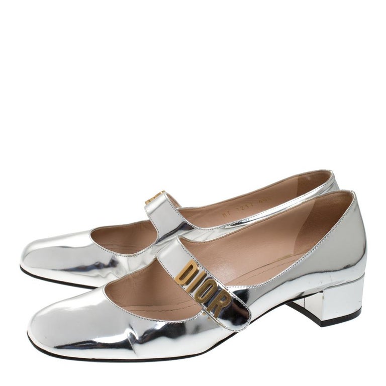 Dior Silver Laminated Leather Baby-D Mary Jane Pumps Size 40.5 at 1stDibs