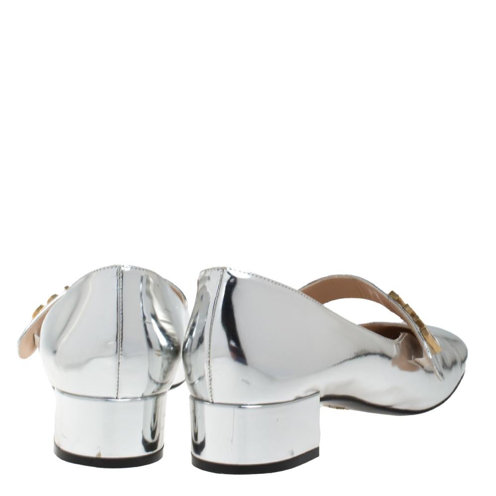 Dior Silver Laminated Leather Baby-D Mary Jane Pumps Size 40.5 In Good Condition In Dubai, Al Qouz 2
