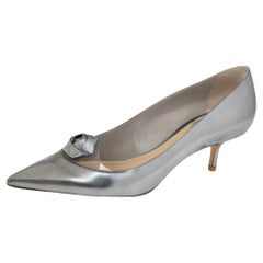Dior Silver Leather And PVC Bow Pointed Toe Pumps Size 37
