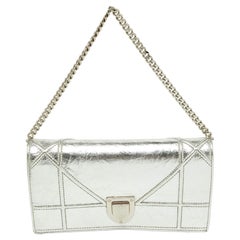 Dior Silver Leather Diorama Wallet On Chain