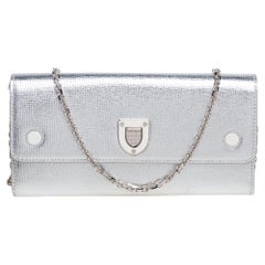 Used Dior Silver Leather Diorever Wallet on Chain
