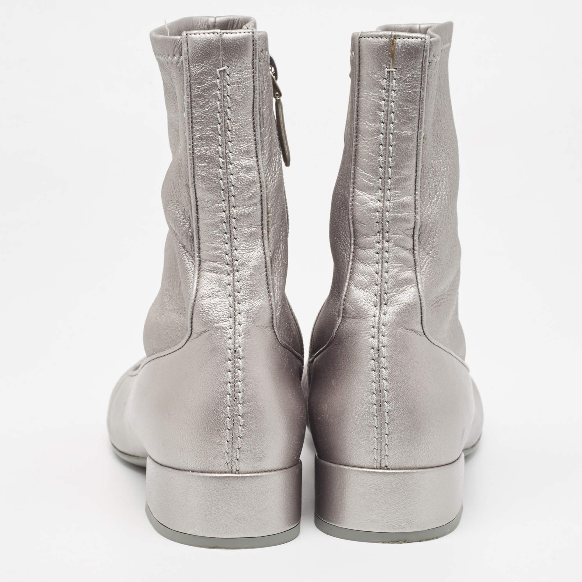 Women's Dior Silver Leather Homme Ankle Boots Size 37 For Sale