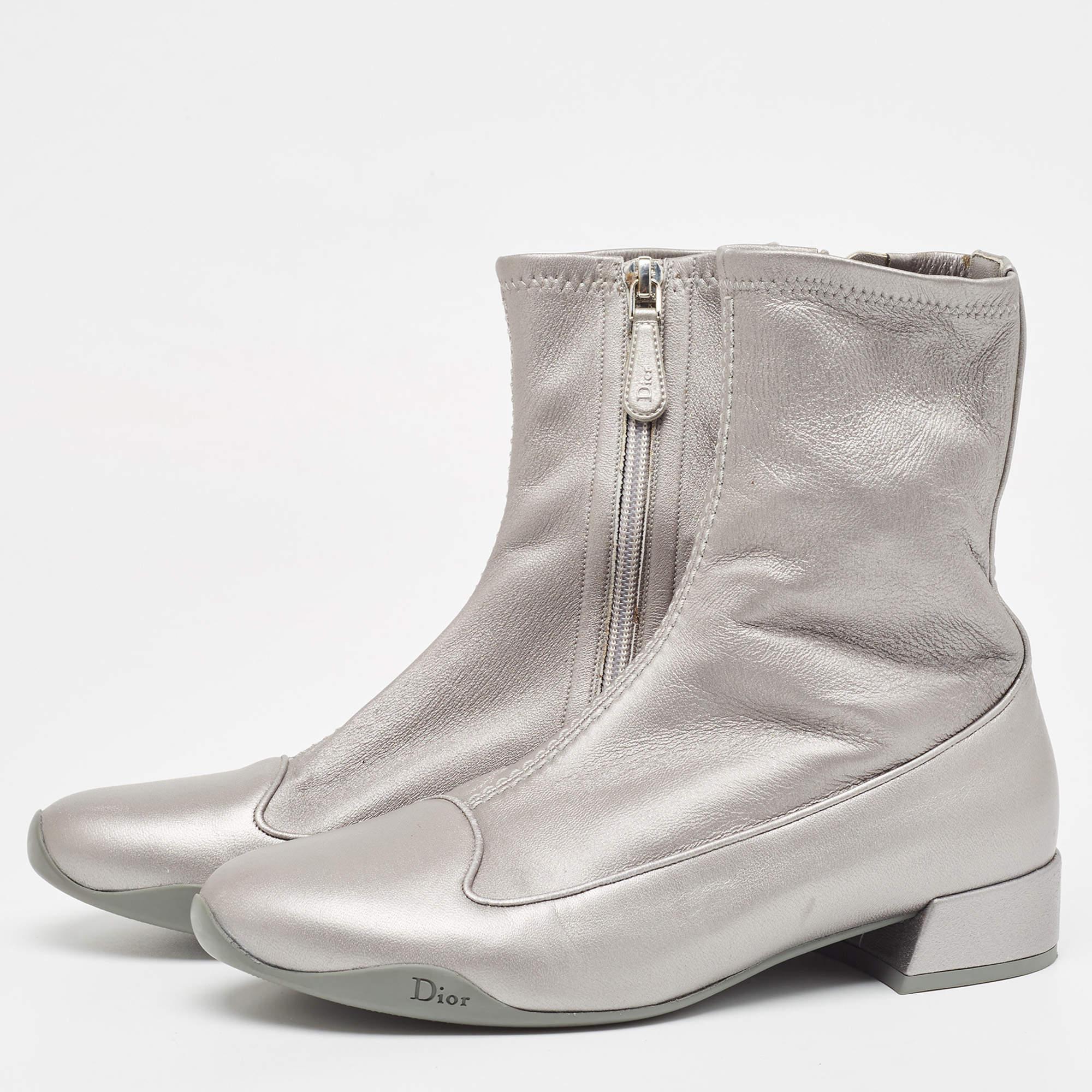 Dior Silver Leather Homme Ankle Boots Size 37 For Sale 4